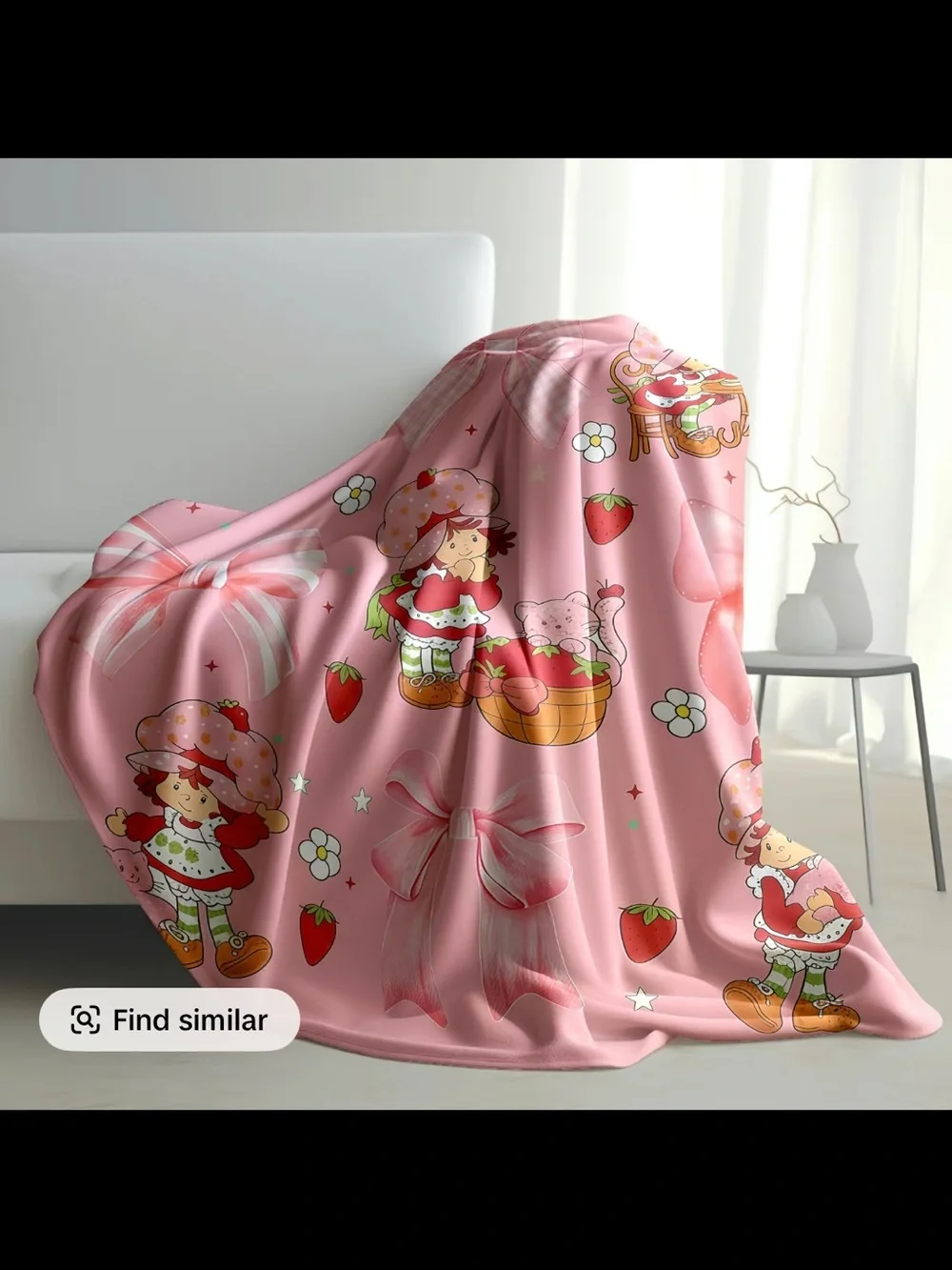 Pink Strawberry Shortcake Bow Plush Throw Blanket